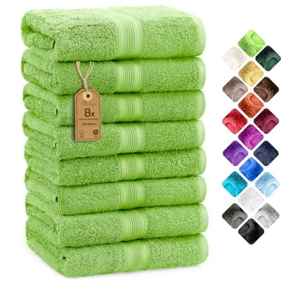 Immagine di NatureMark Lot de 8 serviettes toilette en tissu éponge, 100% coton, Vert pomme, 50 x 100 cm