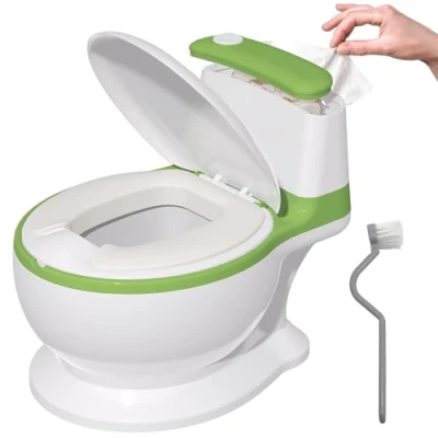 Immagine di Vasino per Bambini e Bambine, Realistico da Viaggio, con Paraspruzzi, Base Antiscivolo, Ciotola Rimovibile, Vasetto WC 1 a 6 Anni, Ragazzi Ragazze, Verde