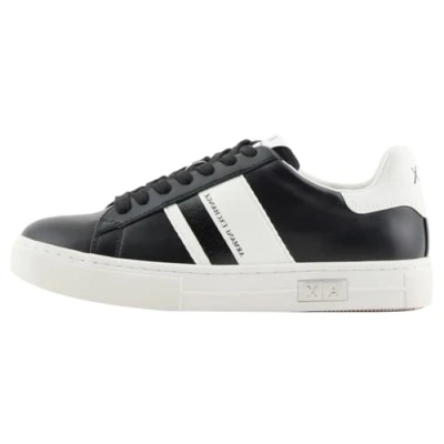 Immagine di Armani Exchange Cup Sole Mina, Back Tab with And Metal Logo Details On Side, Scarpe da Ginnastica Donna, Bianco Black off, 40.5 EU