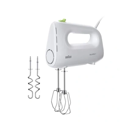 Immagine di Braun MultiMix1 HM1110WH Sbattitore Elettrico, 4 Velocità + Turbo, Easy Click cambio accessori facilitato, in dotazione 2 Fruste e ganci impastatori, Avvolgicavo, Potenza 450W, Bianco