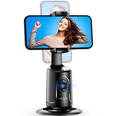 Immagine di Supporto Smartphone con Funzione di Tracciamento del Viso, Supporti per Telefono Cellulare, Rotazione a 360, Niente App Richiesta, Stream Live, Videochiamate iPhone o Android(Nero)