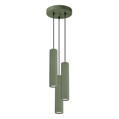 Immagine di Sollux Lighting Lampada Da Soffitto Sospensione In Alluminio 3 Paralumi 19,5 x 108 cm Karbon Verde Oliva