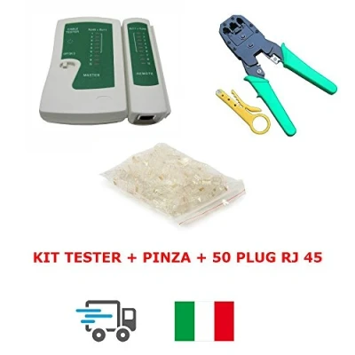 Immagine di Mysmartshop Tester Cavo di Rete LAN RJ45 RJ12 RJ11 + Pinza CRIMPATRICE 50 Plug ETHERNET
