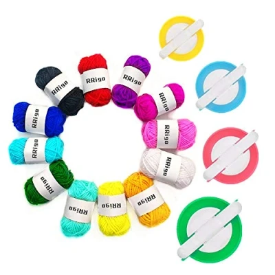 Immagine di Pom Maker, 4 Taglie Fluff Ball Weaver Needle Pompom Maker Set filato di Lana Maglia Attrezzi per Artigianato Fai da Te Pompoms Doll Making Kit+12 pezzi acrilico(16)