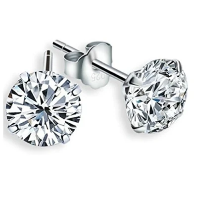 Immagine di Crystalline Azuria Donna 925 Argento Cristalli Bianco Rotondo Orecchini a Lobo 6 mm