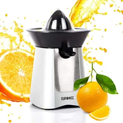 Immagine di Duronic JE6 SR Spremiagrumi elettrico 100W, Estrattore in acciaio inox, automatico con filtro, Spremitore 2 coni, per succo di arancia limone lime pompelmo, Beccuccio anti goccia