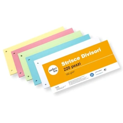 Immagine di perfect line 220 Strisce divisori raccoglitori ad anelli A4, classificatori per documenti ufficio in cartone riciclato, Segna pagina Made Germany, 5 colori, forati
