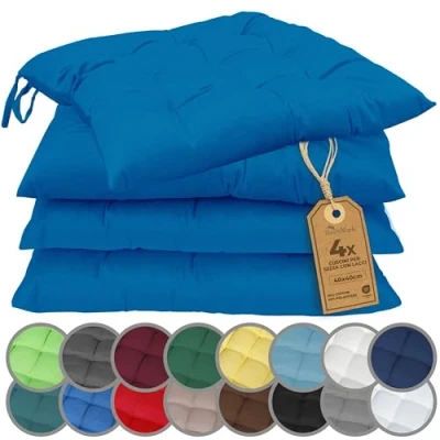 Immagine di NatureMark Cuscini per sedie Confezione da 4 con cordini Imbottiti 40x40 cm Esterno/Interno Blu Reale
