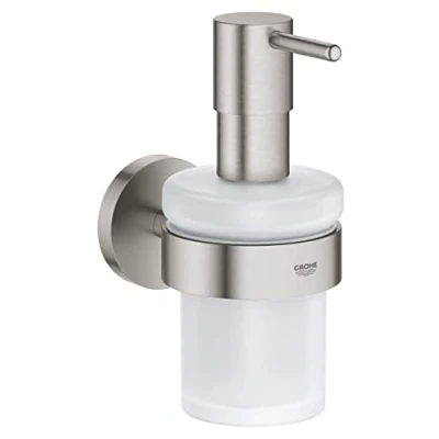 Immagine di GROHE Start QuickFix dispenser di sapone con supporto (metallo e vetro, quantità riempimento 160 ml, viti tasselli inclusi, facile da montare QuickGlue), 41195DC0