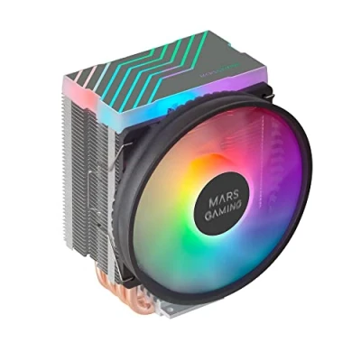 Immagine di Mars Gaming MCPU44, Dissipatore CPU Doppio ARGB, 4 Heatpipes HCT, TDP 160W, Ventola PWM 110mm Ultra silenziosa, Multisocket Universale, Nero
