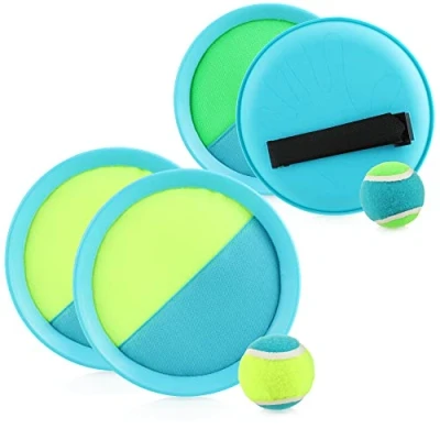 Immagine di com four® Set da Gioco di Cattura 6 Pezzi Giochi Spiaggia con Dischi e Palline Lancio Palla appiccicosa [la Selezione Varia] (6 Blu/Verde/Giallo)