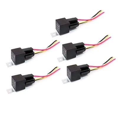 Immagine di DollaTek 5Pcs JD1912 Imbracatura relè Auto 12V 40A 4 Pin Prese SPST con Cavi Colorati per Camion Veicoli Commerciali