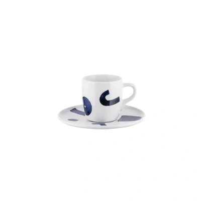 Immagine di Alessi Itsumo Yunoki ware NF08/76S Set di Tazza da Caffè Design, con Sottotazza, Estetica Minimale, in Porcellana Bianca Decoro Samiro Yunoki, Diametro 12.5 cm