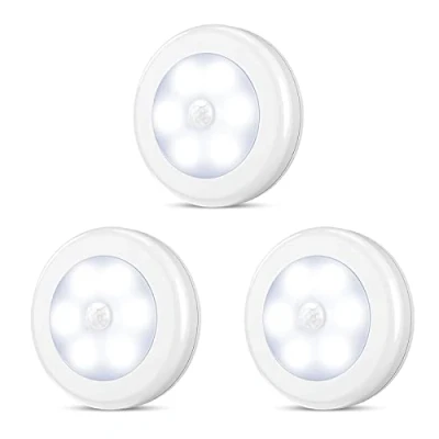 Immagine di ORIA Luce Notturna Sensore Movimento, 3 Pezzi a 6 LED, Accensione/Spegnimento Automatici, Luci LED Batteria Ricaricabile con Striscia Magnetica Adesivo per Scale, Corridoi, Garage