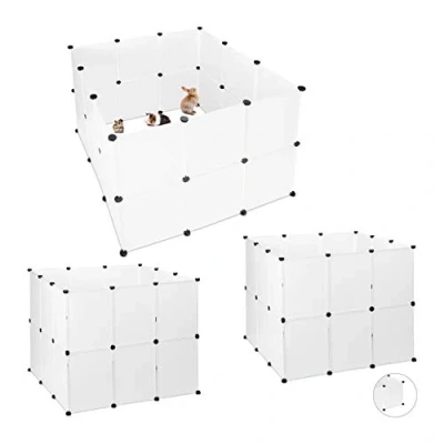 Immagine di 72x Pannelli Recinto, Recinzione DIY per Animali di Piccola Taglia, Rete Allungabile, Accessori Plastica, Bianca