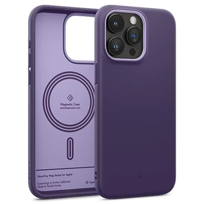 Immagine di Caseology Nano Pop Mag Custodia magnetica compatibile con iPhone 15 Pro Max, protezione contro le cadute di grado militare, impugnatura laterale, colore: Viola uva
