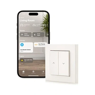 Immagine di Eve Shutter Switch Controller intelligente per tapparelle con programmazioni, ombreggiatura adattiva, controllo vocale di Siri, timer, accesso remoto, senza bridge, Bluetooth/Thread, Apple Home