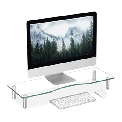 Immagine di Relaxdays Supporto Monitor, Alzatina per TV, Standing Computer Desk, Rialzo Scrivania, Regolabile, 70x24 cm, trasparente