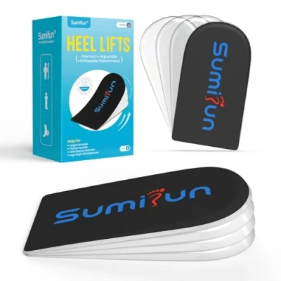 Immagine di Sumifun Inserti ortopedici regolabili per tallone a 4 strati, cuscinetto aumentare l&#039;altezza, differenze di lunghezza delle gambe, speroni calcaneari, dolore al tallone, lesioni