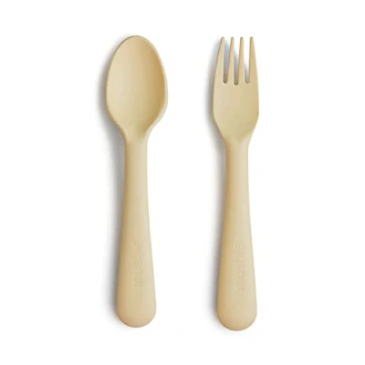Immagine di Mushie Set Forchetta e Cucchiaio per Bambini di Posate Riutilizzabili la Cena Lavabili in Lavastoviglie adatti al Microonde Fabbricato Danimarca Pale Daffodil