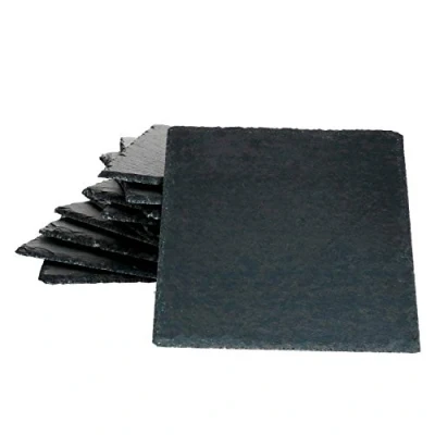 Immagine di MamboCat Set di 12 piatti in ardesia 17 x cm I da portata nero per sushi con bordo rottura rustico piatto antipasti anche come sottobicchieri decorativo granito