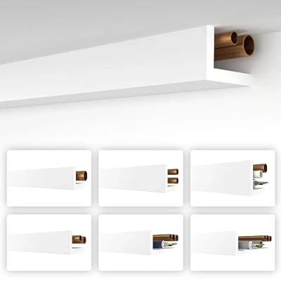 Immagine di HEXIMO profilo angolare bianco, 1,7 metri, profili di copertura XPS per tubi riscaldamento, a L, modello: HRA 4 58 x 90 mm (10,2 metri/6 listelli)