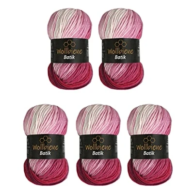 Immagine di 5 gomitoli di lana Batik da 100 g, 500 con gradiente colore, multicolore (5300 N, colore: bianco