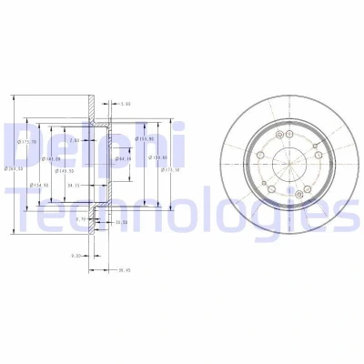 Immagine di DELPHI BG4118C Disco freno 260 9 5 pieno rivestito non trattato senza cuscinetto ruota, anello sensore ABS HONDA: CIVIC 8 Hatchback,