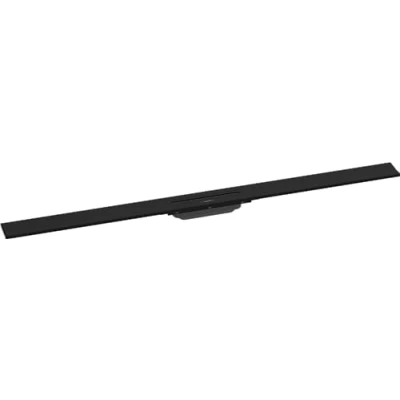 Immagine di hansgrohe RainDrain Flex set di canalina doccia accorciabile, canale drenaggio 1200 mm, scarico a pavimento per montaggio filo muro, nero opaco