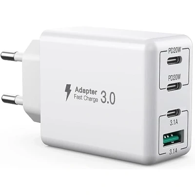 Immagine di caricatore USB C da 40W, blocco a 4 Porte, Spina Muro PD+QC carica rapida, di ricarica Tipo per iPhone 11/12/13/14/Pro MAX/iPad//Android/Google/Tablet