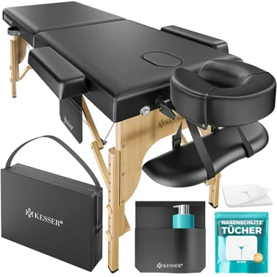 Immagine di KESSER® lettino da massaggio mobile con piedini in legno pieghevole e regolabile altezza a 2 zone, per massaggi, cosmetici, ampio terapeutico, poggiatesta braccioli, borsa il