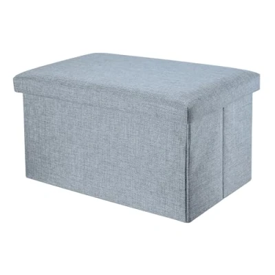 Immagine di INTIRILIFE Panca pieghevole 49x30x30cm in GRIGIO Cubo di seduta tessuto con vano portaoggetti e coperchio look lino poggiapiedi cassetto sgabello