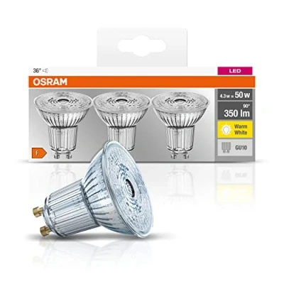 Immagine di Osram LED BASE PAR16 Riflettore non dimmerabile, vetro, Bianco caldo, GU10, 4.3 W, Set di 3