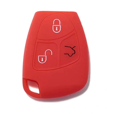 Immagine di [Portachiave] Guscio Cover Chiave in Silicone per Telecomando Auto Mercedes Benz 3 tasti (vedere compatibilità nelle foto) Classe A B C E S CL ML CLK CLS SLK (ROSSO)