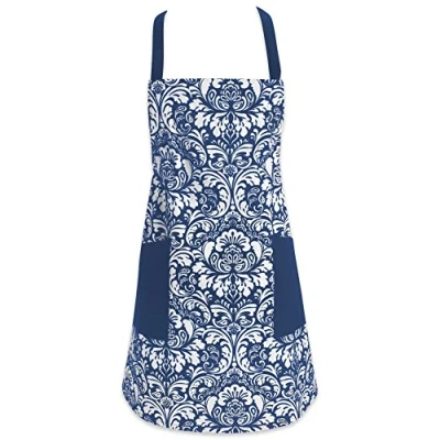 Immagine di DII, Grembiule da Cucina in Cotone, Regolabile, Donna, con Tasche e Fascette estra Lunghe Nautical Blue