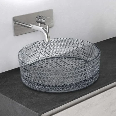 Immagine di Mai &amp; Lavabo da Appoggio 39x39x12cm, Lavandino Bagno in Vetro Temperato Rotondo Minerva07, Trasparente