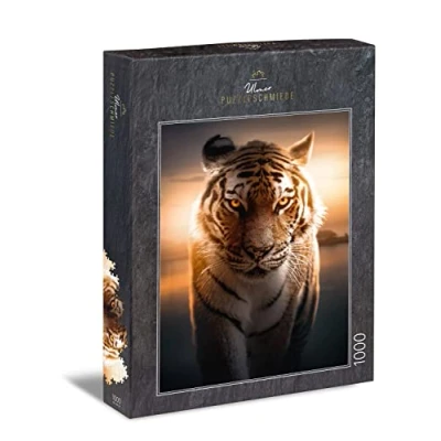 Immagine di Ulmer Puzzleschmiede puzzle &quot;Occhi della notte&quot; classico da 1000 pezzi di tigre Gli occhi del gatto predatore brillano notte Intensivo per adulti Made in Germany