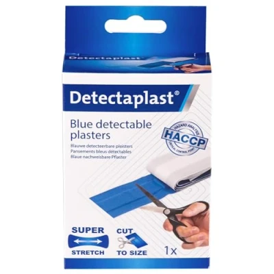 Immagine di cerotti detectabili color blu Detectaplast Elastic, flessibili, alimentari, cucina, catering e ristorazione, 6 cm x 1 m, pezzo