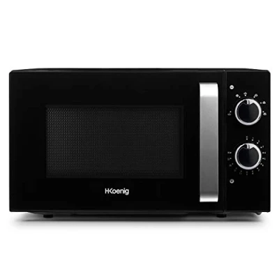 Immagine di Microonde compatto 20L VIO8 Nero H.Koenig, piatto girevole da 24,5 cm, Multifunzione 5 livelli di calore, Funzione scongelamento, Timer fino a 30 min, Veloce, Potente 700W