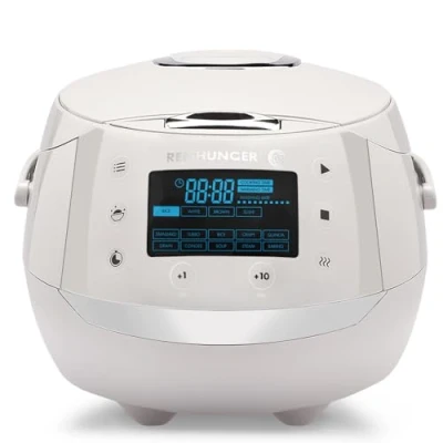 Immagine di Reishunger Cuociriso Digitale Grigio Vaporiera Multifunzione fino a 8 Persone Con 12 Programmi, Tecnologia 7 Fasi Display LED e Funzione di Mantenimento del Caldo