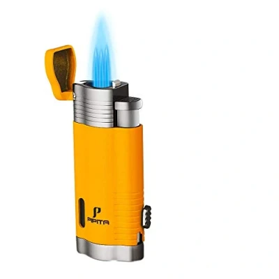 Immagine di PIPITA Antivento Torcia Accendino, 3 Getto Blu Fiamma Metallo Accendino Ricaricabile Gas Butano con Puncher (Venduto Senza Gas)