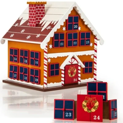 Immagine di Spielwerk® Calendario dell&#039; Avvento Riutilizzabile in Legno Casetta di Pan Zenzero Decorazione Natalizia da Riempire
