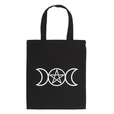 Immagine di Something Different Wholesale Wiccan Tote Bag borsa shopper con simbolo della dea, fasi lunari, pagana tripla luna, in cotone per stregoneria, Multicolore