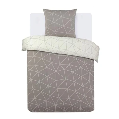 Immagine di VISION Set copripiumino reversibile Hugo Beige 140 x 200 cm con 1 federa per cuscino letto singolo 100% cotone