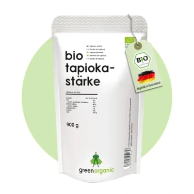 Immagine di Amido di tapioca, biologico, senza glutine, ideale per cuocere, addensare, legare Mochi Bio Tapioca Perle Bubble Tea imbottigliato e controllato in Germania 900 g