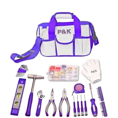 Immagine di P &amp; K set di attrezzi 141 pezzi viola con pratica borsa Il completo per riparazioni precise e progetti fai da te dal design elegante