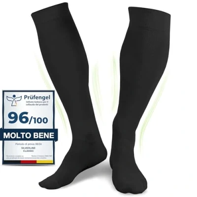 Immagine di Calze a Compressione Graduata, Calzini Medicali, Uomo e Donna, Cotone Biologico al 60% (Nero, M (38 40))
