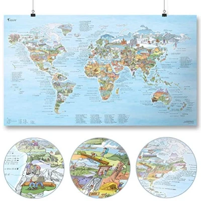 Immagine di Hiking Map by Awesome Maps Mappa del mondo illustrata per escursionisti ed esploratori riscrivibile 97,5 x 56 cm