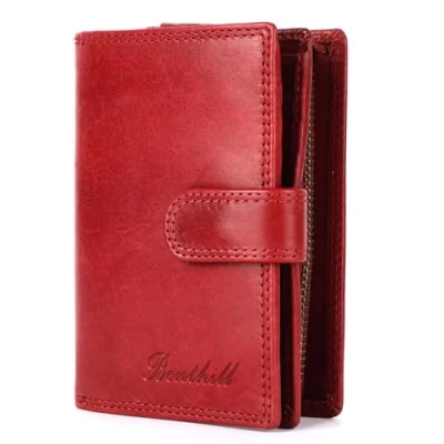 Immagine di Benthill Portafoglio Donna Vera pelle Portamoneta piccolo con protezione RFID 8 scomparti per carte e tasca monete confezione regalo, color:Nero