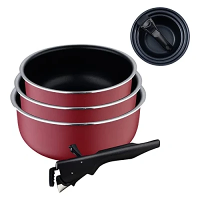 Immagine di BERGNER Click&amp;Cook Red Edition Set di 3 casseruole da cucina 16, 18 e 20 cm + manico rimovibile alluminio pressato antiaderente tutti i tipi cucine forno
